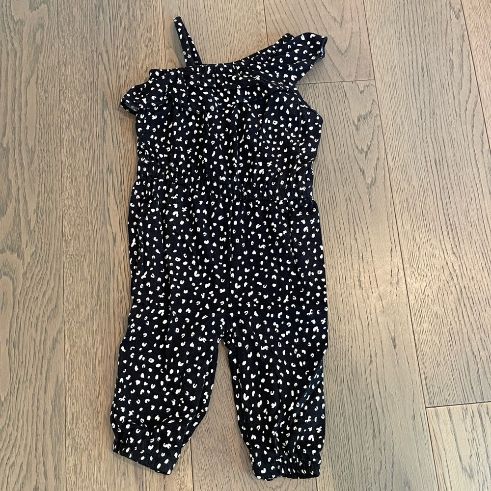 Old navy black and white ruffle one shoulder jumpsuit